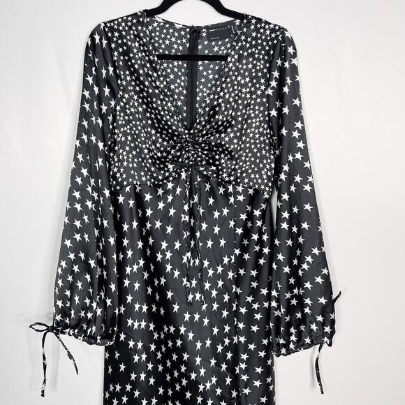 ASOS Maternity US 8 Black White Star Print Long Sleeve Maxi Dress Cinched VNeck - Picture 3 of 13